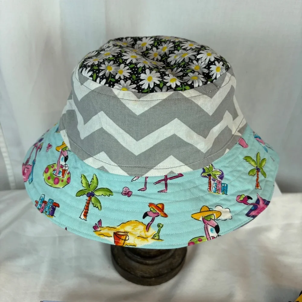 Handmade‎ Kids Reversible Bucket Hat Americana Flamingo 20in Diameter